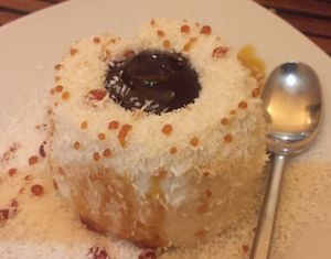 delicious manjar de coco at Jardim dos Sentidos in Lisbon