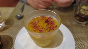 Mango fruit mousse at Jardim dos Sentidos in Lisbon