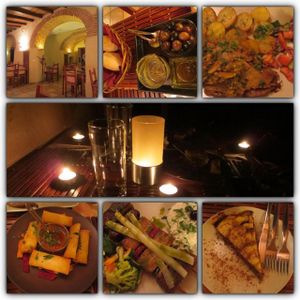 Seitan steak, spring rolls, kabobs, apple pie, and a romantic power outage leading to candles everywhere. at Jardim dos Sentidos in Lisbon