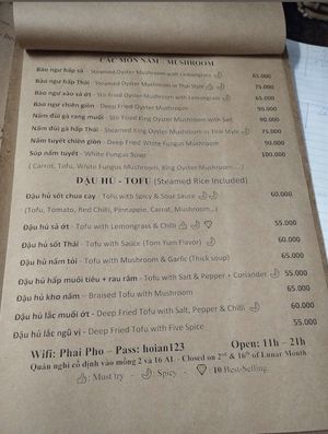 Menu  at An Hy vegetarian  in Quảng Nam