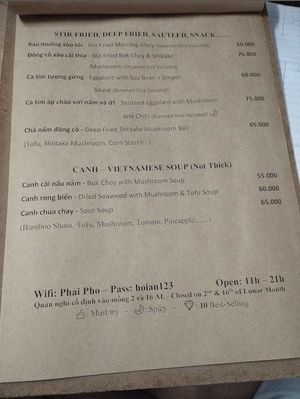 Menu  at An Hy vegetarian  in Quảng Nam
