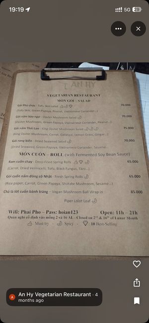 Menu  at An Hy vegetarian  in Quảng Nam
