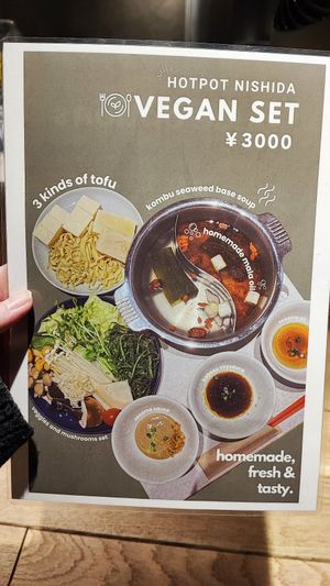 Vegan special. Either order this or separate items from the menu at Nishida Hotpot in Oita