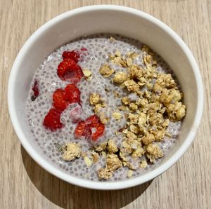 Raspberry chia pudding  at Kaleidoscope in Dubai