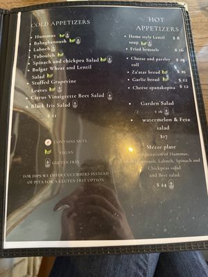 Appetizer menu  at Black Iris in New York City