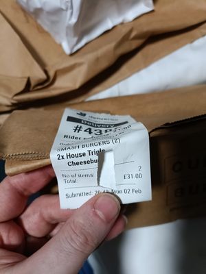 One nights receipt at Cult Burger in East London