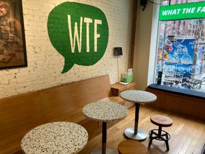 Seating inside at What The Falafel - Macdougal in New York City