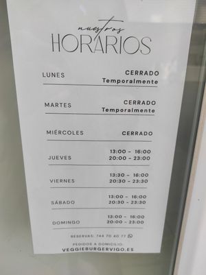Horarios at Veggie Burger Vigo in Vigo