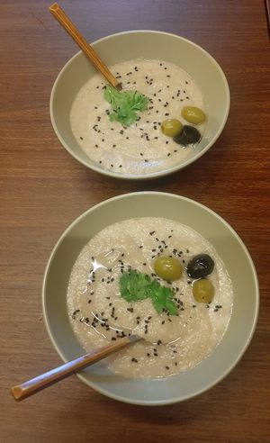 Mushroom cream soup at Loving Hut - Chinggis Khaan National Museum in Ulaanbaatar