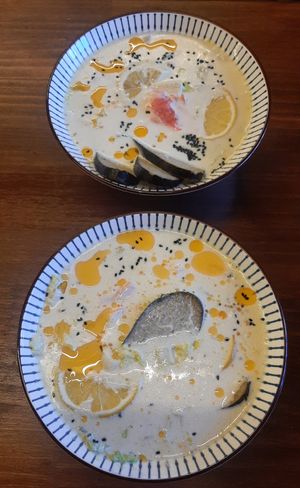 Nutritional vegan fish soup at Loving Hut - Chinggis Khaan National Museum in Ulaanbaatar