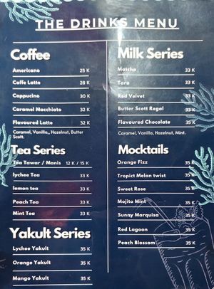 Drink menu at seavood168 vegan vegetarian resto in Jakarta