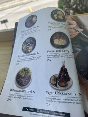 Menu (only pages with vegan options shown)  at Botanicals Coffee and Eatery in Seminyak