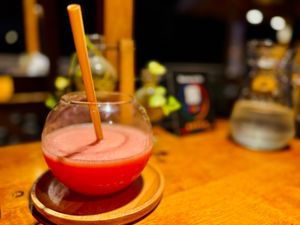 Fresh fruit shake, beautifully served. at Café Restaurant Malee in Koh Samui