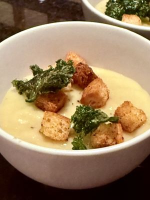 Leek soup   at 17 Plant Based in Evanston