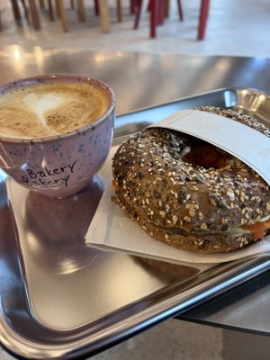 laxx bagel and flat white (oat milk) at Bakery Bakery - Luzern in Luzern