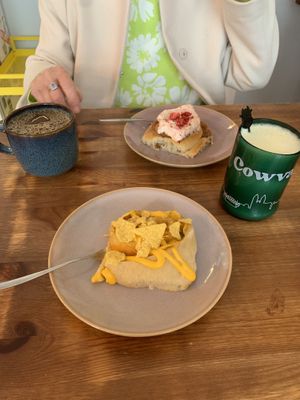 Nacho cheese and strawberry biscoff rolls, and Golden Milkk  at Cowvana in Magdeburg