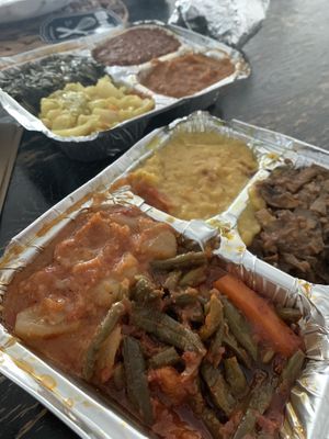 veggie sampler platter!!! two entire trays of food and plenty of injera! omnomnomnomnom!!!!  at Blue Nile Cafe in Kansas City