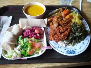 One trip through the buffet - so many tasty vegan options! at Blue Nile Cafe in Kansas City