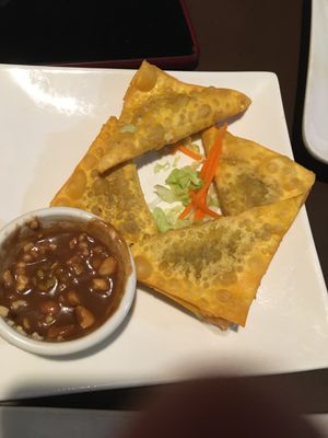 Golden triangles at My Thai Vegan Cafe in Boston