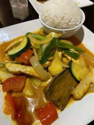 Red curry was not spicy, rice was undercooked, small portions  at My Thai Vegan Cafe in Boston