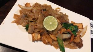 Yum! Pad See Ew Plus (#67) the mock meats were very…realistic 🙈 at My Thai Vegan Cafe in Boston
