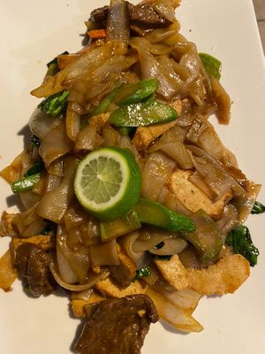 Pad See Ew with veggie beef at My Thai Vegan Cafe in Boston