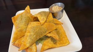 Golden triangles  at My Thai Vegan Cafe in Boston