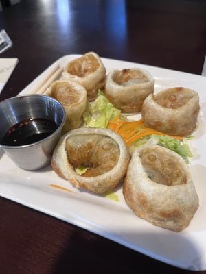 Starter no.3 - fried dumplings with yummy sauce  at My Thai Vegan Cafe in Boston