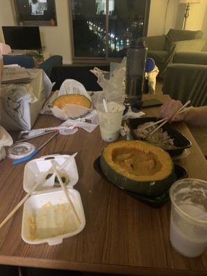 aftermath (pumpkin curry was served in pumpkin!)  at My Thai Vegan Cafe in Boston