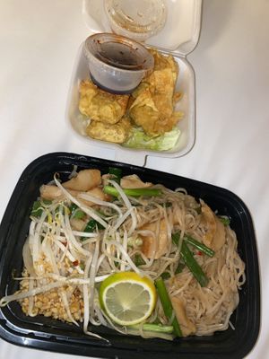 Vegan Pad Thai and Vegan Wontons   at My Thai Vegan Cafe in Boston