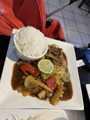 Beef lemongrass  at My Thai Vegan Cafe in Boston