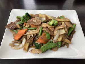 Noodles w/ veggies & vegan beef and chicken (chinese style)  at My Thai Vegan Cafe in Boston