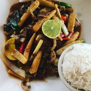 Lemongrass Beef at My Thai Vegan Cafe in Boston