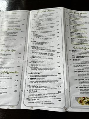 Menu as of 07/04/24  at My Thai Vegan Cafe in Boston