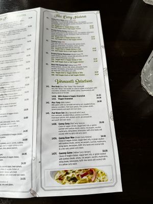 Menu as of 07/04/24  at My Thai Vegan Cafe in Boston