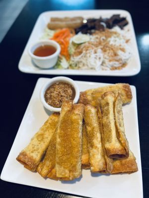 Tofu cigars and vermicelli with bbq gluten  at My Thai Vegan Cafe in Boston
