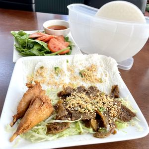 Banh Hoi Vermicelli w/ Grilled Seitan and Fried Soy Drumsticks   at My Thai Vegan Cafe in Boston