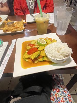 Tofu curry (i think it was the massaman?) and mango bubble tea  at My Thai Vegan Cafe in Boston