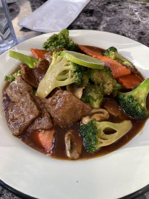 Beef and broccoli   at My Thai Vegan Cafe in Boston