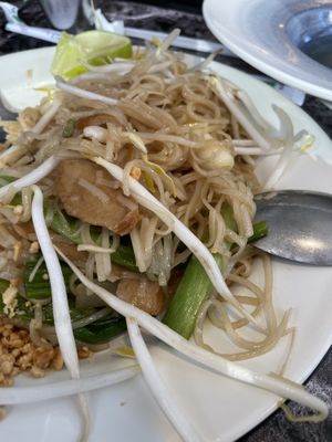 Pad Thai (with “chicken” and “shrimp”)  at My Thai Vegan Cafe in Boston