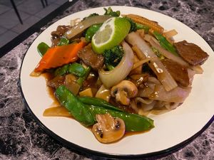 Wide noodles at My Thai Vegan Cafe in Boston