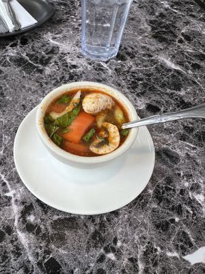 Tom yum soup  at My Thai Vegan Cafe in Boston
