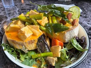 Freshly Cut Whole Coconut w/ Vegetables & Red Curry (w/ Tofu) at My Thai Vegan Cafe in Boston