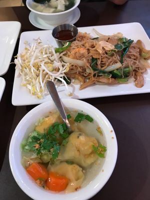 Wonton soup and Pad Thai  at My Thai Vegan Cafe in Boston