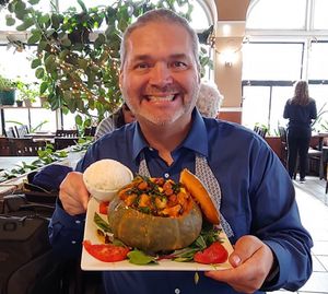 Pumpkin curry in a pumpkin. at My Thai Vegan Cafe in Boston