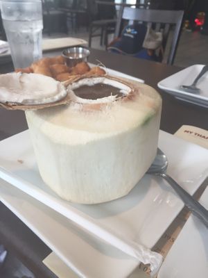 Coconut water  at My Thai Vegan Cafe in Boston