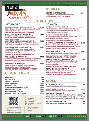 Menu  at Worthing Indian Cafe & Bar in Worthing