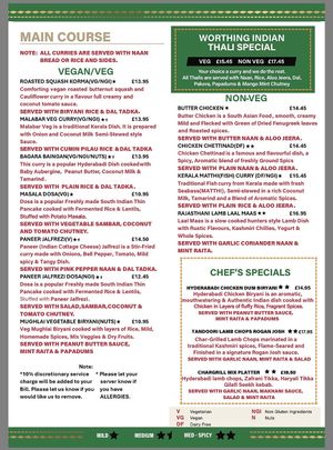 Menu  at Worthing Indian Cafe & Bar in Worthing
