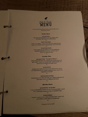 The menu, all vegan.   at Galdr's Krypta in Stockholm
