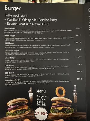 Speisekarte, Burger  at Apple & Eve Vegan und tierisch lecker in Bremen